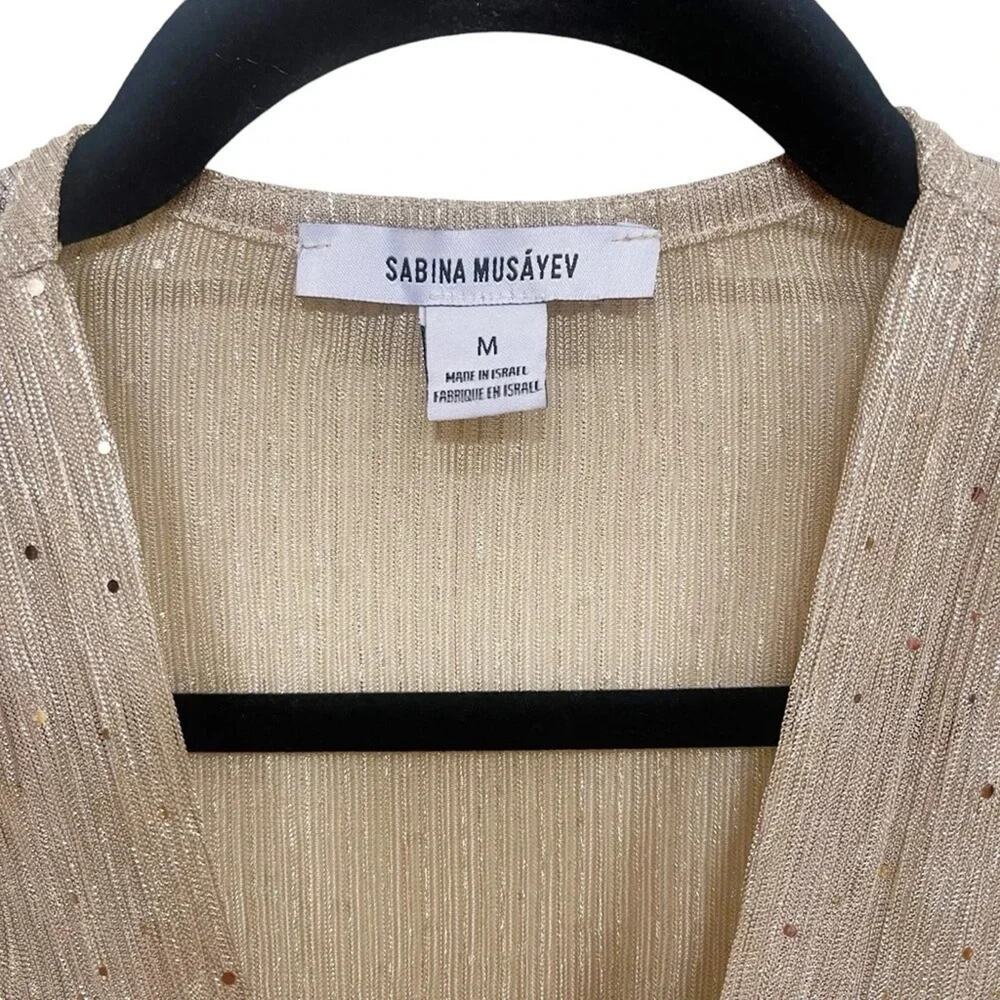 Sabina Musayev Liya Top Champagne Gold Sheer Blouse Size Medium - Picture 7 of 11